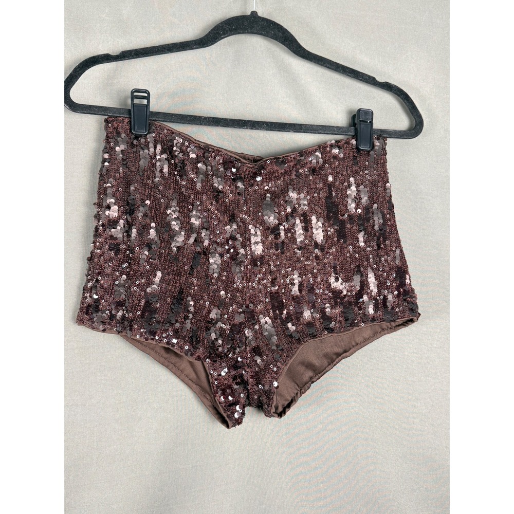 Unbranded Sequin Hot Pants Women Size M Brown High Waisted Sparkly Shorts